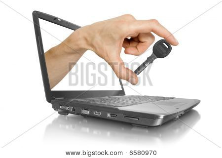 Beveiliging. Sleutel In de Hand met Laptop