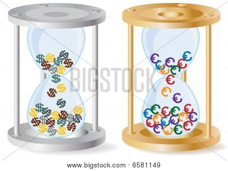Czas - pieniądze lub srebrny i Złoty piasek glass.eps