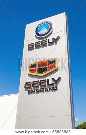Samara, Russia - May 25, 2014: Geely Automobile Dealership Sign. Geely Is A Chinese Automotive Manuf