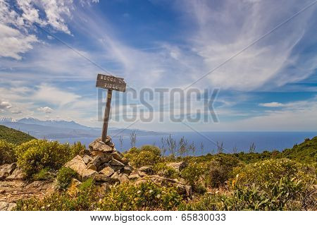 Signpost For Bocca Di Violu On Cap Corse In Corsica