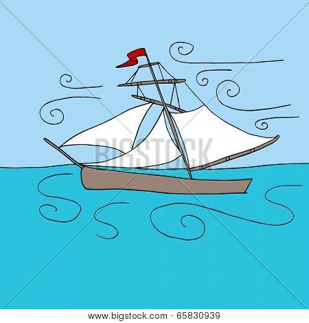 An image of a sailboat on the ocean with wind gusts.