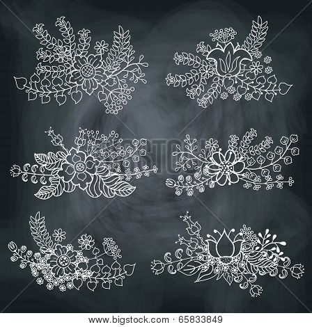 Vector Set With Vintage Flowers Composition On School Board