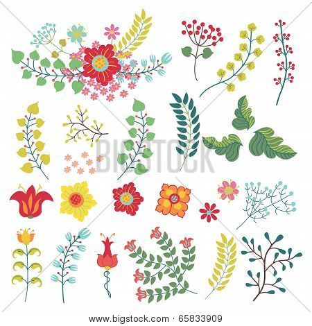 Vectorset With Vintage Flowers Items.flowers,branches,berries