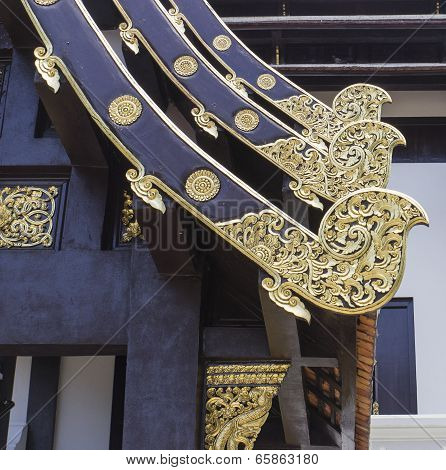 Gold Sculpture Decoration On Temple Roof