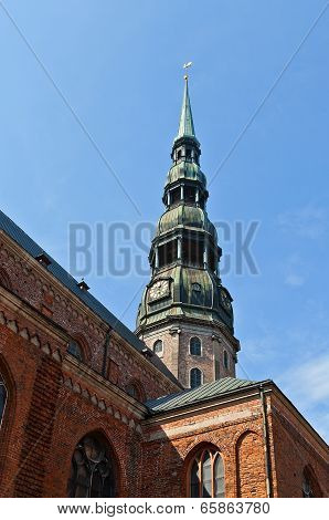 Belfry (1473) Of St. Peter Church In Riga, Latvia