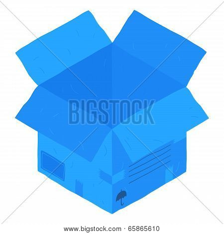 Open blue isometric carton package box.