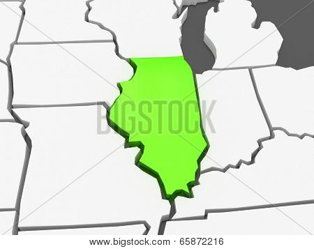 Three-dimensional map of Illinois. USA. 3d