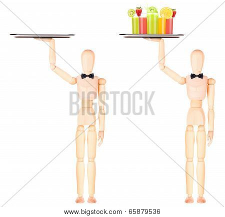 Wooden Dummy Waiter With Cocktail On Tray