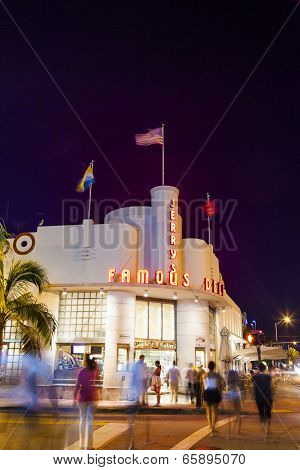 People Go To Jerrys Famous Deli At Night In Sobe