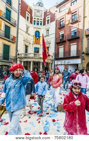 Flour War In Berga, Spain