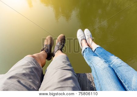 Couple legs in countryside