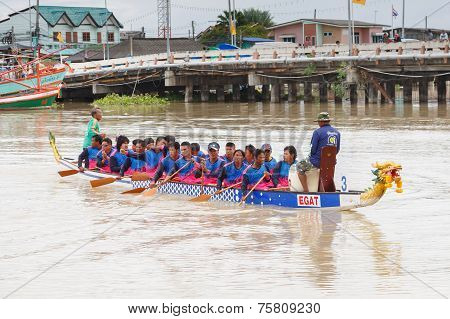 Unidentified Dragon Boat Teams In Rayong River, Thailand.