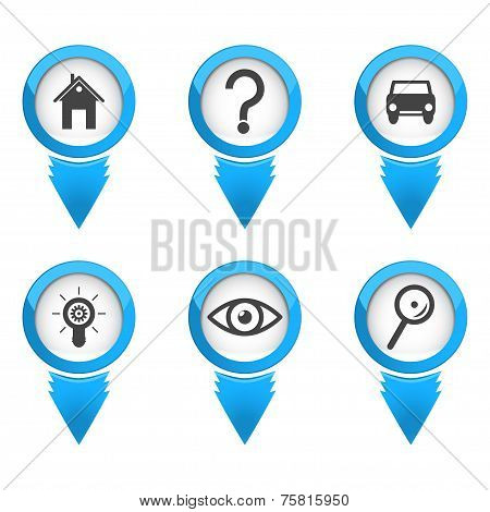 Map Pointers With Icons On White Background