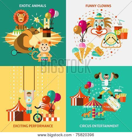 Circus icons flat set