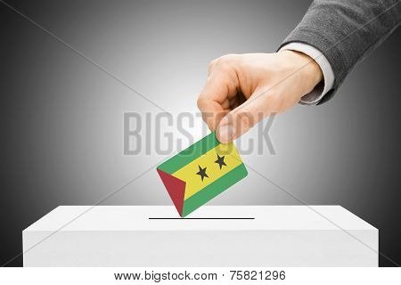 Voting Concept - Male Inserting Flag Into Ballot Box - Sao Tome And Principe