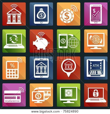 Mobile banking icons white