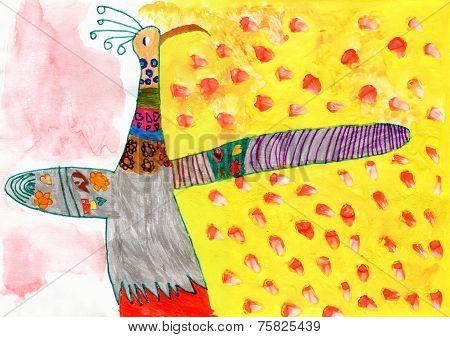 Child's Drawing Of Peacock Bird