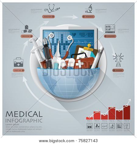 Global Medical And Health Infographic With Round Circle Diagram