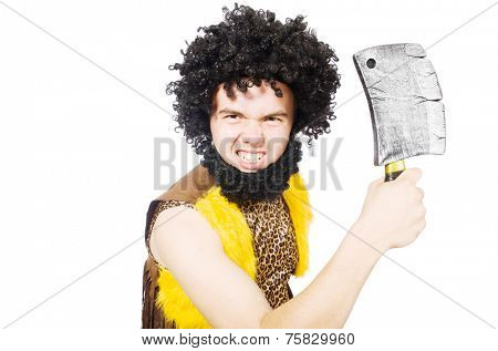 Savage man isolated on white