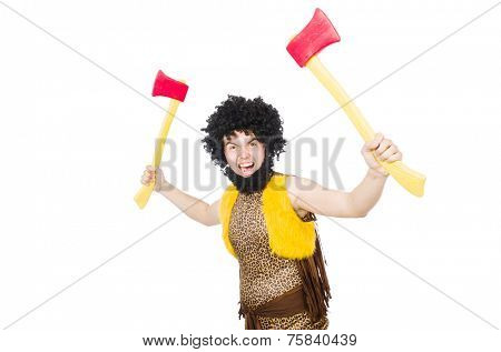 Savage man isolated on white
