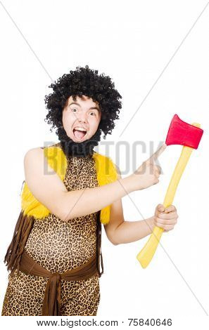 Savage man isolated on white