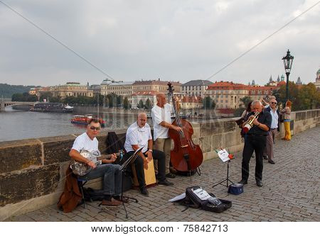 Musicians On The Charles Bridge. Prague.