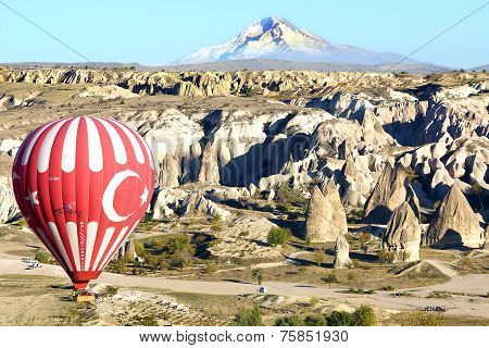 Hot Air Balloon Flying Over Cappadocia.