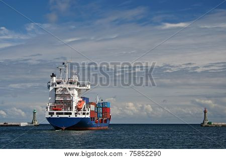 cargo ship leaving the harbor