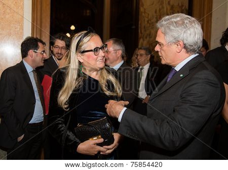 MOSCOW - JUNE, 20: T. Mikhalkova. and Ambassador of Italy in Moscow Cesare Maria Ragaglini. Welcome reception at the Embassy of Italy. June 20, 2014 in Moscow, Russia