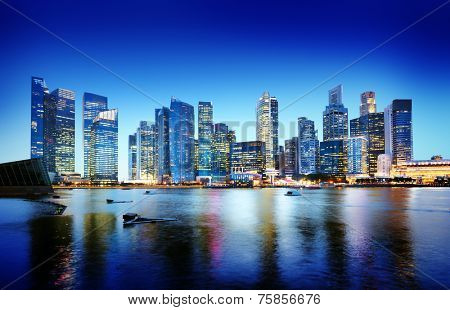 Cityscape Singapore Panoramic Night Concept