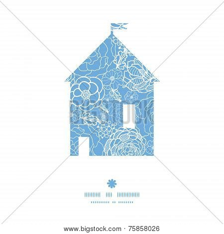 Vector purple lace flowers house silhouette pattern frame