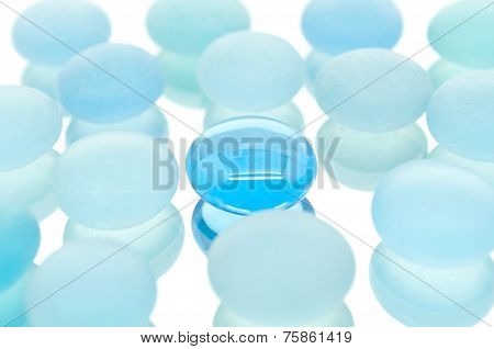 Collection Of Matte Blue Glass Jewels And One Glossy One