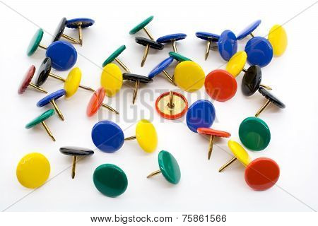 Macro Shot Of A Collection Of Colored Thumbtacks
