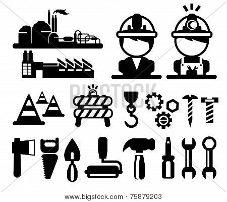 vector black construction icons set