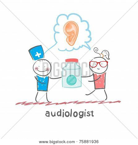 otolaryngologist says ear disease and gives the patient a tablet