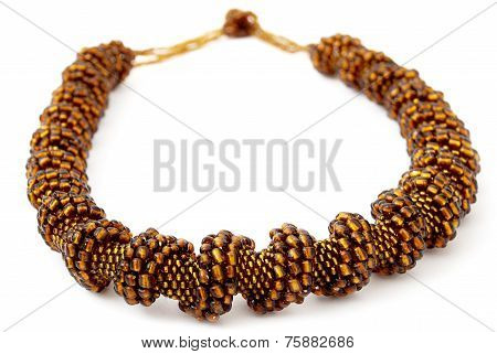 Brown Spiralling Beaded Neckwear, Traditionally African, Isolated on White Background