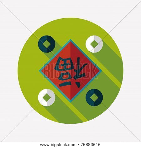 Chinese New Year Flat Icon With Long Shadow,eps10, Chinese Couplets With Chinese Word Fu Means 