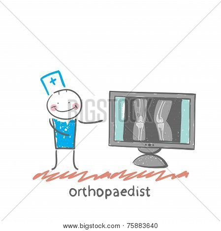 orthopaedist on the monitor shows an X-ray