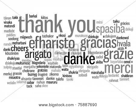 Concept or conceptual abstract thank you word cloud in different languages or multilingual for education or Thanksgiving Day