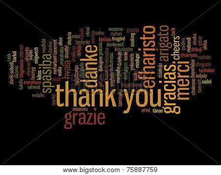 Concept or conceptual abstract thank you word cloud in different languages or multilingual for education or Thanksgiving Day