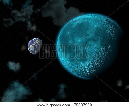 3D space scene with fictional planets