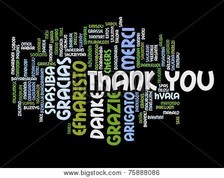 Concept or conceptual abstract thank you word cloud in different languages or multilingual for education or Thanksgiving Day