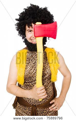 Savage man isolated on white