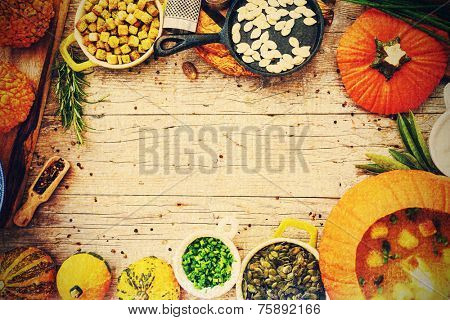 Pumpkin soup - Traditional seasonal pumpkin soup, space for text