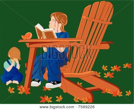 Une jeune fille lisant à son frère...