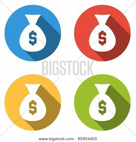Collection Of 4 Buttons For Bag Of Money With Dollar Sign