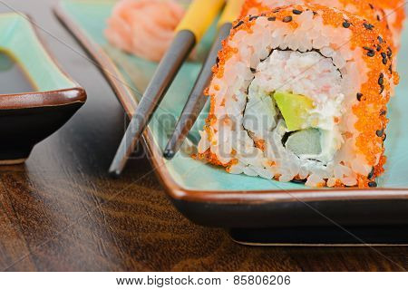 Closeup California Maki Sushi On The Table