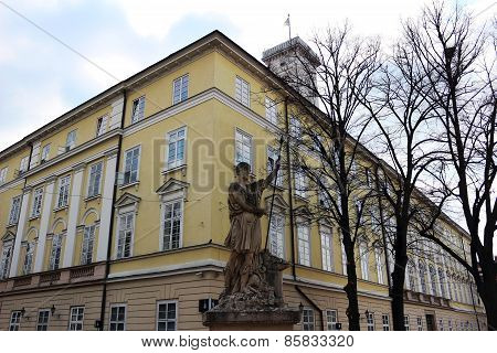 Lviv City Council and Adonis sculpture