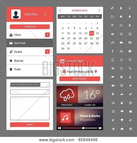 Set Of Flat Design Ui Elements For Website And Mobile Applications
