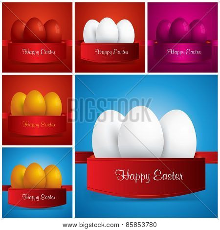 Collection . Happy Easter.easter Eggs Wrapped In Ribbon. Vector Eps 10. Uskrs.